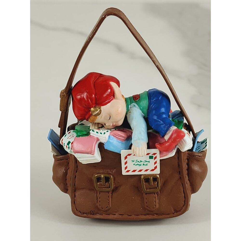 Enesco ELF Asleep in Santa Mail's Bag Ornament 3" Christmas 1992 Holidays Vtg